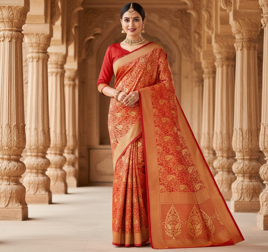 Red Banarasi Silk Woven Saree