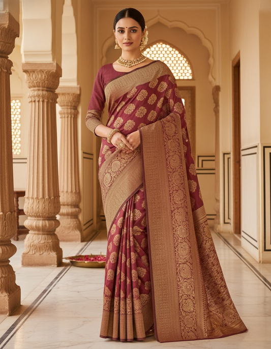 Maroon Banarasi Silk Weaving Saree