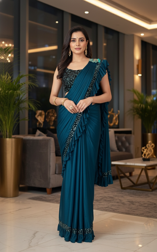 Rama Lycra Solid Saree