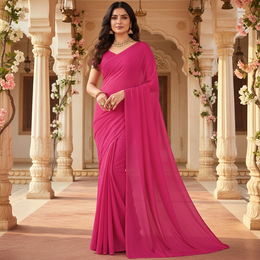 Pink Georgette Plain Saree