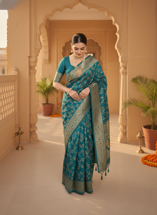 Sky Blue Banarasi Silk Saree