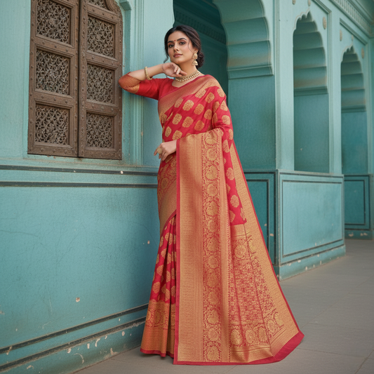 Red Banarasi Silk Woven Saree