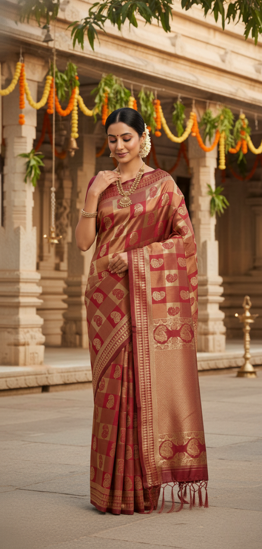 Red Banarasi Silk Box Butta Saree