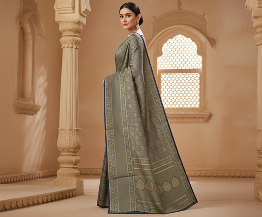 Navy Blue Banarasi Silk Saree