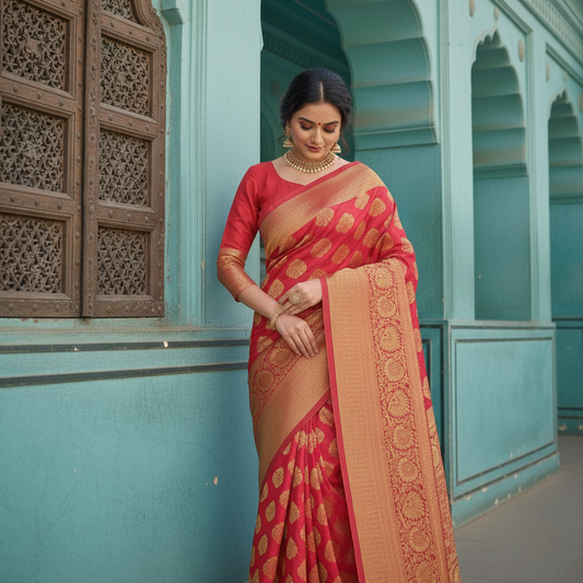 Red Banarasi Silk Woven Saree