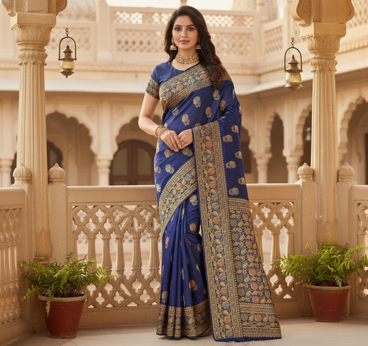 Navy Blue Banarasi Silk Saree