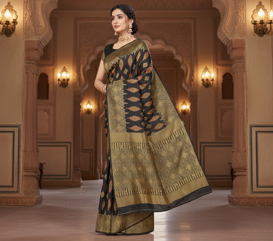 Black Banarasi Silk Saree With Blouse