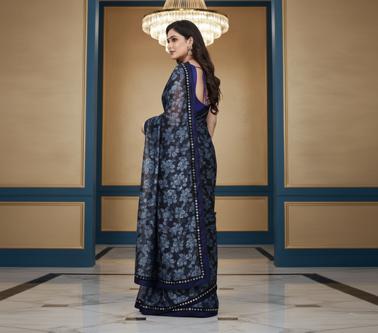 Blue Lycra Blend Saree