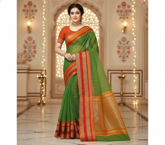 Green Kota Doria Cotton Border Saree