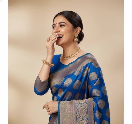 Blue Banarasi Silk Woven Saree