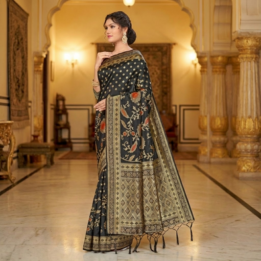 Black Banarasi Silk Floral Weaving Saree