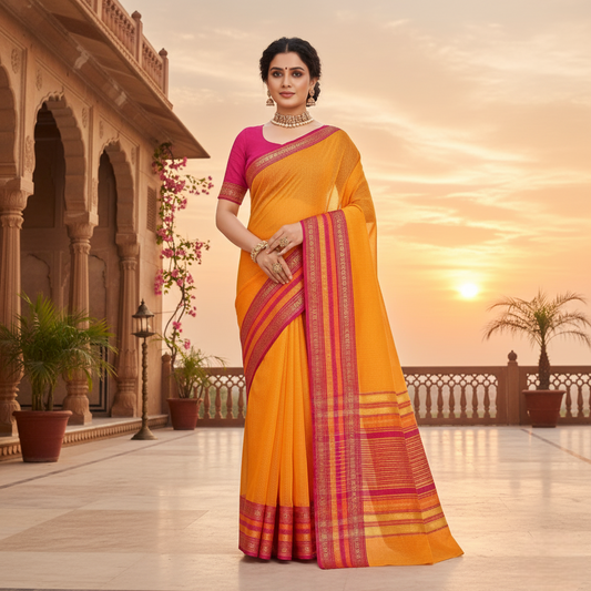 Gold Kota Doria Cotton Bordered Saree