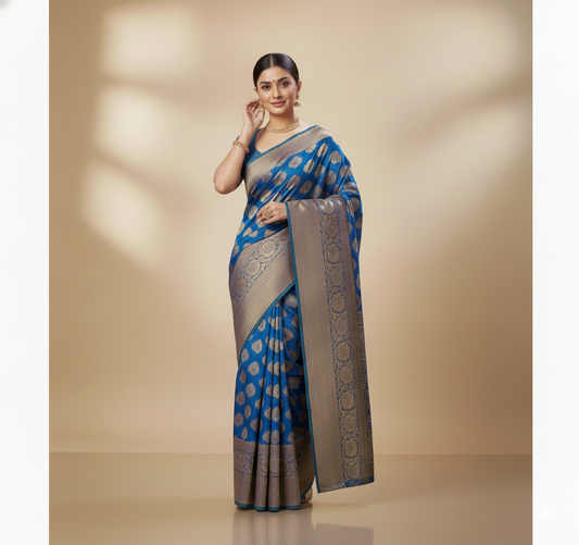 Blue Banarasi Silk Woven Saree