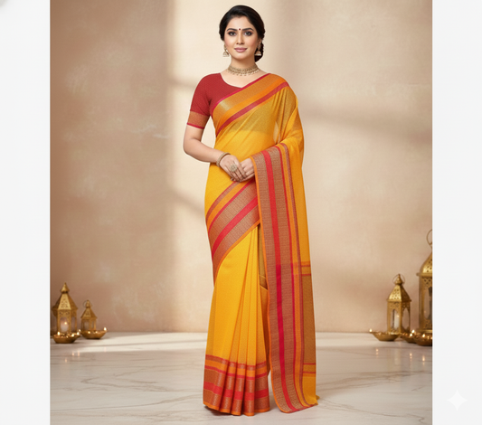 Gold Kota Doria Cotton Border Saree