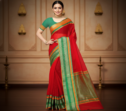 Red Kota Doria Cotton Border Saree