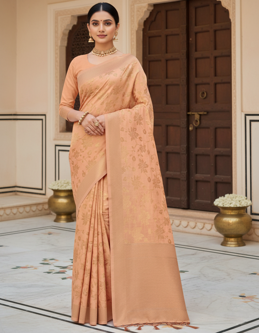 Beige Banarasi Spun Cotton Saree