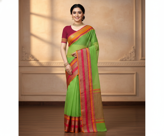 Light Green Kota Doria Cotton Border Saree
