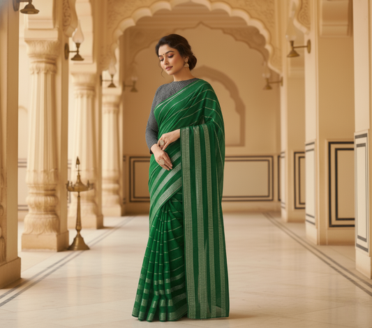 Green Sequin Work Vichitra Saree