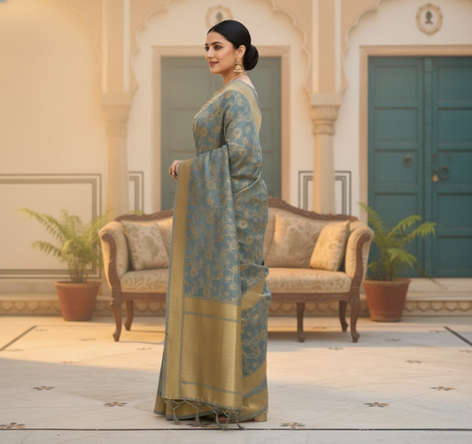 Grey Banarasi Spun Cotton Saree