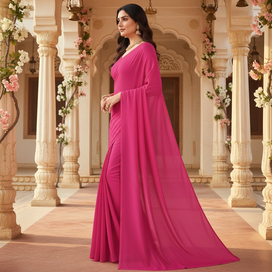 Pink Georgette Plain Saree