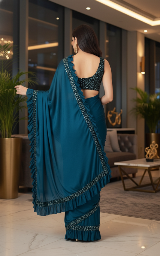 Rama Lycra Solid Saree