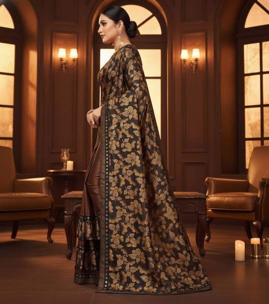 Coffee Lycra Blend Saree