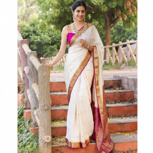 White Silk Printed Saree
