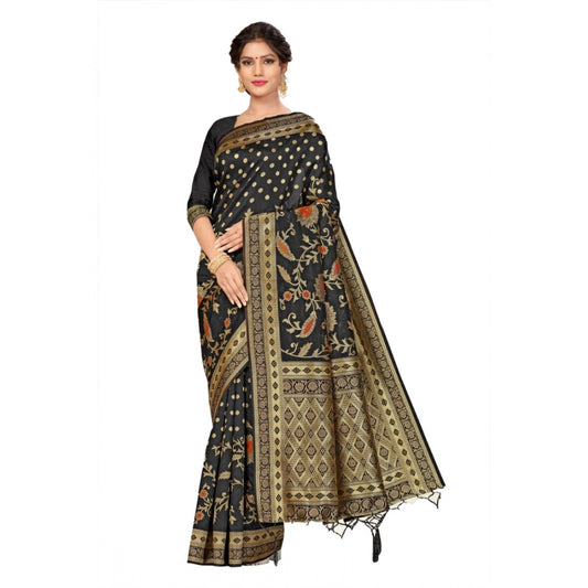 Black Banarasi Silk Floral Weaving Saree
