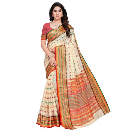 Cream Kota Doria Cotton Woven Butta Saree