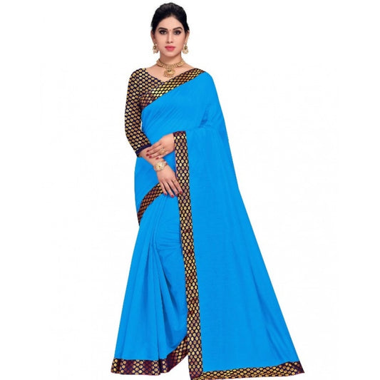 Sky Blue Chanderi Cotton Lace Border Saree