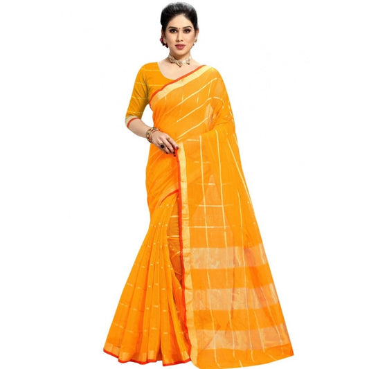 Yellow Kota Doria Cotton Checked Saree