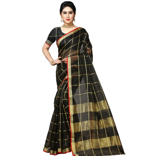 Black Kota Doria Cotton Checked Saree