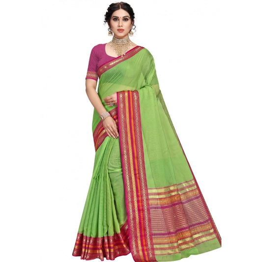 Light Green Kota Doria Cotton Bordered Saree