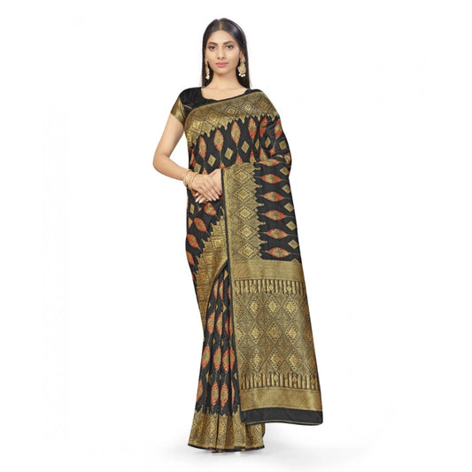 Black Banarasi Silk Saree With Blouse