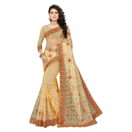 Chiku Embroidered Net Saree