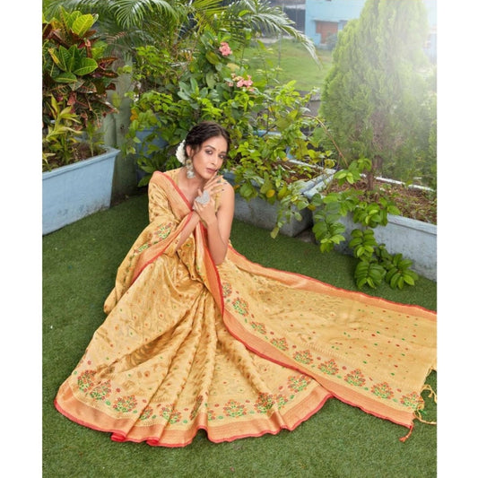 Beige Organza Printed Saree
