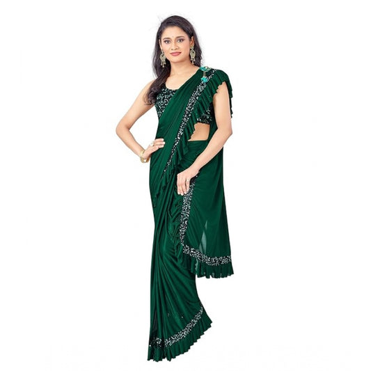 Green Lycra Solid Saree