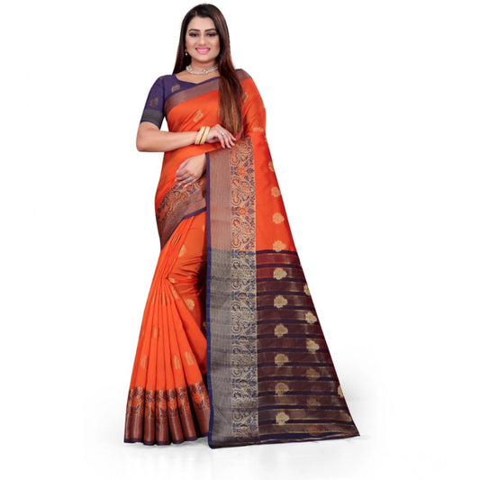 Orange Silk Woven Saree