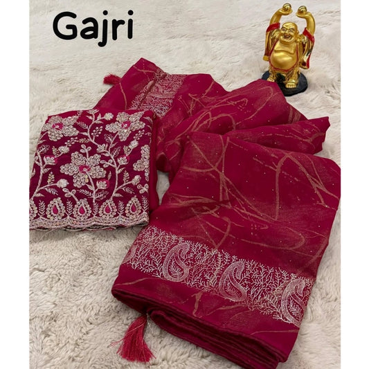 Gajri Pink Georgette Printed Saree