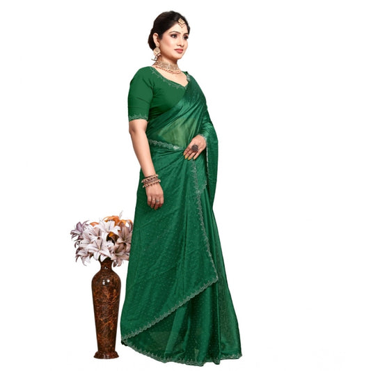 Generic Women's Georgette Satin Silk Saree With Unstitched Blouse 5.5Mtr (Green)