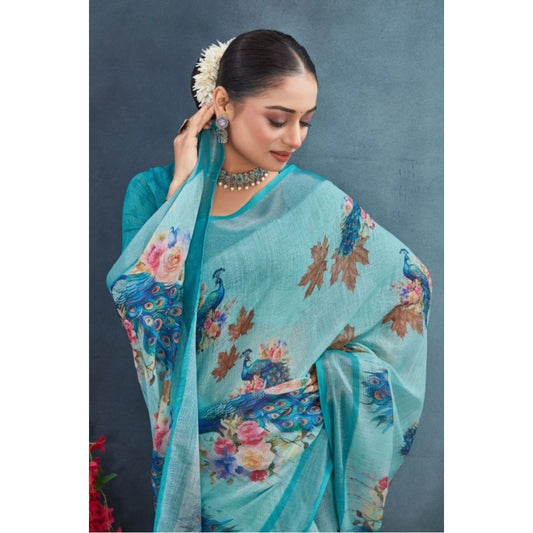 Aqua Linen Saree