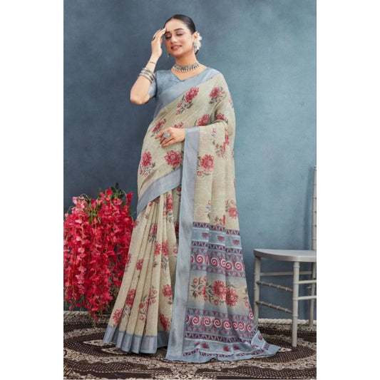 Beige Linen Saree