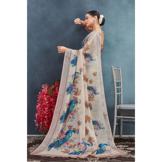 Beige Linen Saree