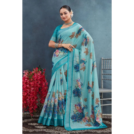 Aqua Linen Saree