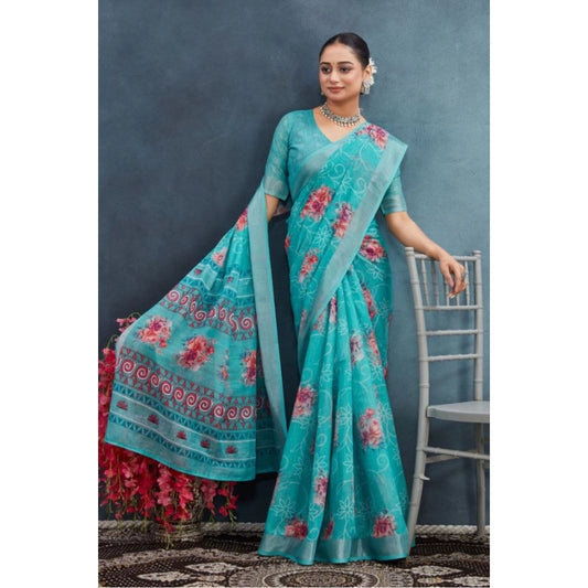 Aqua Linen Saree