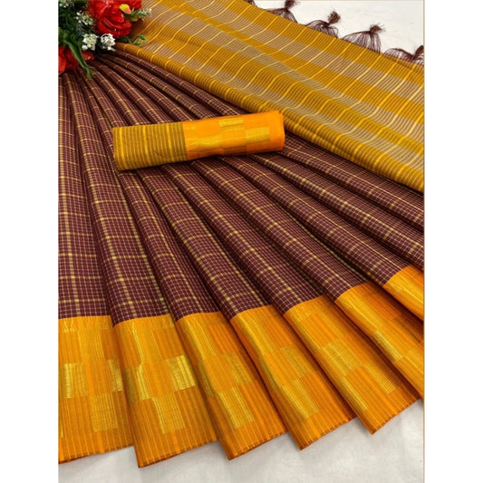 Generic Women's Cotton Silk Printed Saree With Unstitched Blouse 5.5Mtr (Gold-Maroon)