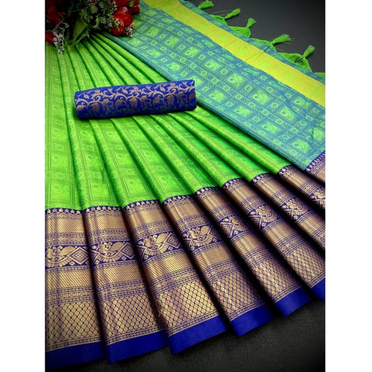 Generic Women's Cotton Silk Printed Saree With Unstitched Blouse 5.5Mtr (Green)