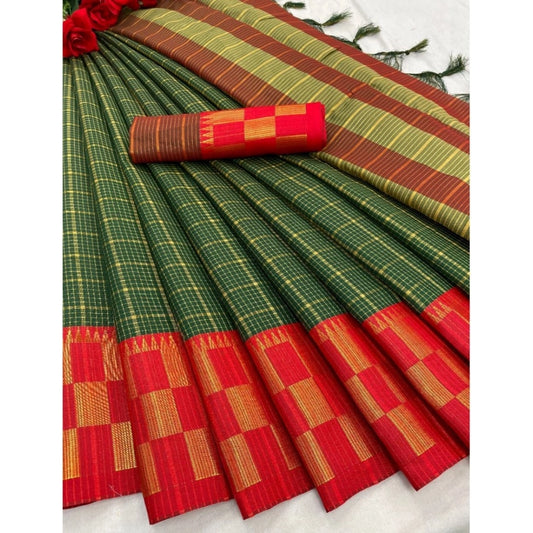 Generic Women's Cotton Silk Printed Saree With Unstitched Blouse 5.5Mtr (Green)