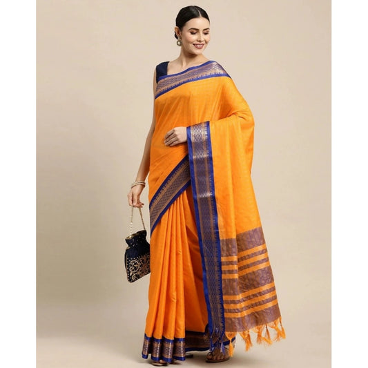 Generic Women's Cotton Silk Checkered Saree With Unstitched Blouse 5.5Mtr (Gold)