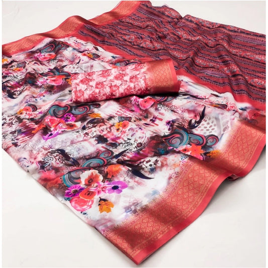 Generic Women's Cotton Silk Printed Saree With Unstitched Blouse 5.5Mtr (Multicolor)